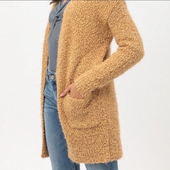 NWOT last one left ✨ soft  fuzzy popcorn soft Mustard sexy cardigan - Picture 2 of 9